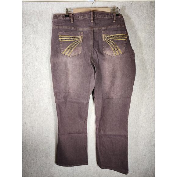 HOT IN HOLLYWOOD Women's Brown Gold Embellishments Western Boho Jeans SZ 22W - Picture 2 of 8